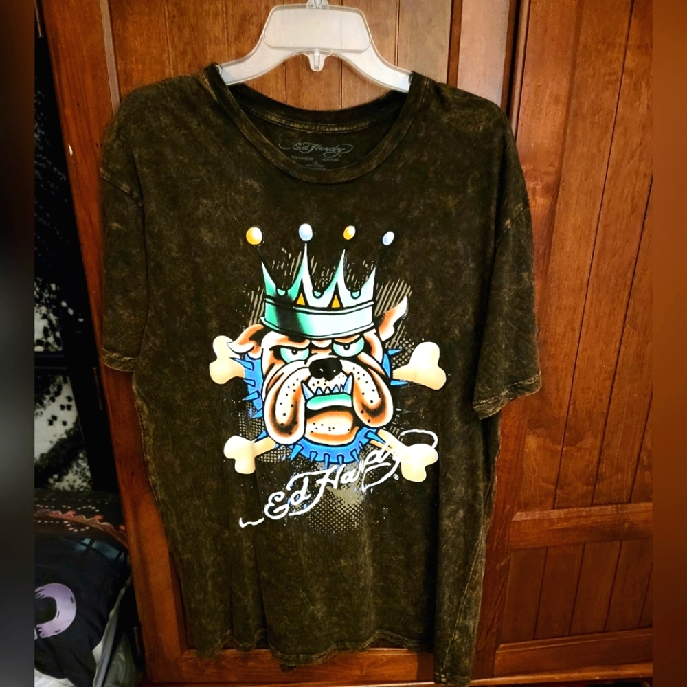 Rare! Vintage Men's Bulldog Printed Ed Hardy Tee